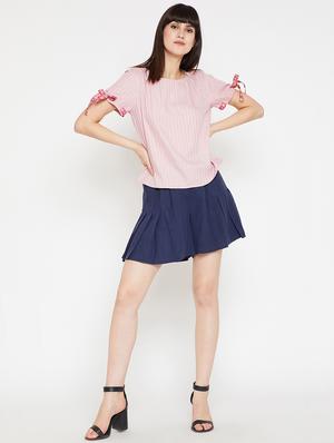 tie up detail self striped top - 15951690 - Standard Image - 4