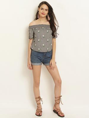 off shoulder floral embroidered top - 15951774 - Standard Image - 4