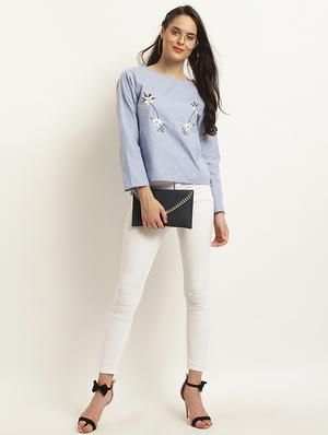 round neck embroidered top - 15951775 - Standard Image - 4