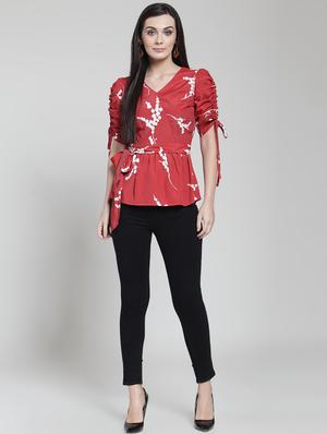 ruched sleeved tie up waist top - 15953248 - Standard Image - 4