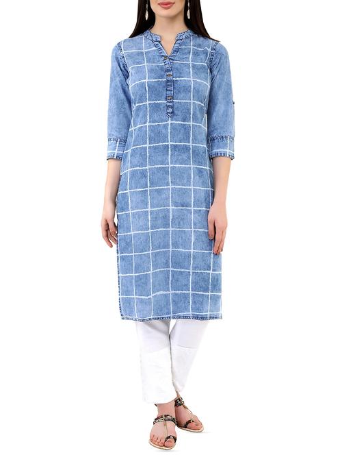 Straight checkered kurta - 15953746 - Standard Image - 1