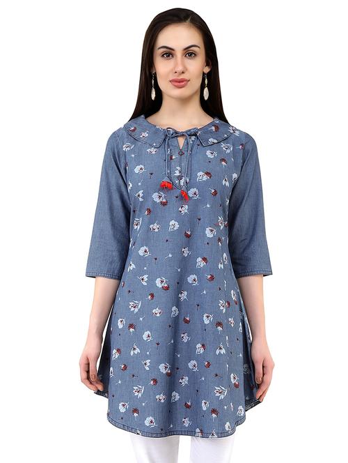 Printed a-line kurta with tassels - 15953749 - Standard Image - 1