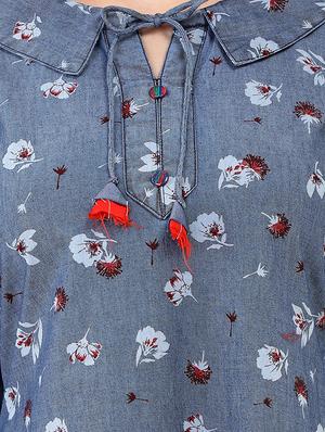 Printed a-line kurta with tassels - 15953749 - Standard Image - 4