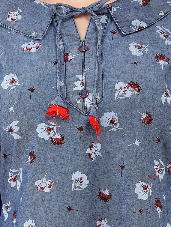 Printed a-line kurta with tassels - 15953749 - Zoom Image - 4