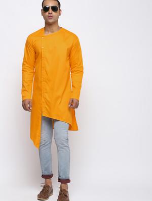 yellow solid asymmetric kurta - 15953794 - Standard Image - 4