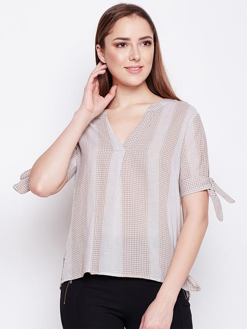 tie up checkered striped top - 15956984 - Standard Image - 1