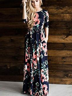Floral gathered waist maxi dress - 15957142 - Standard Image - 1