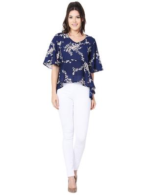 v-neck floral asymmetric top - 15957929 - Standard Image - 4