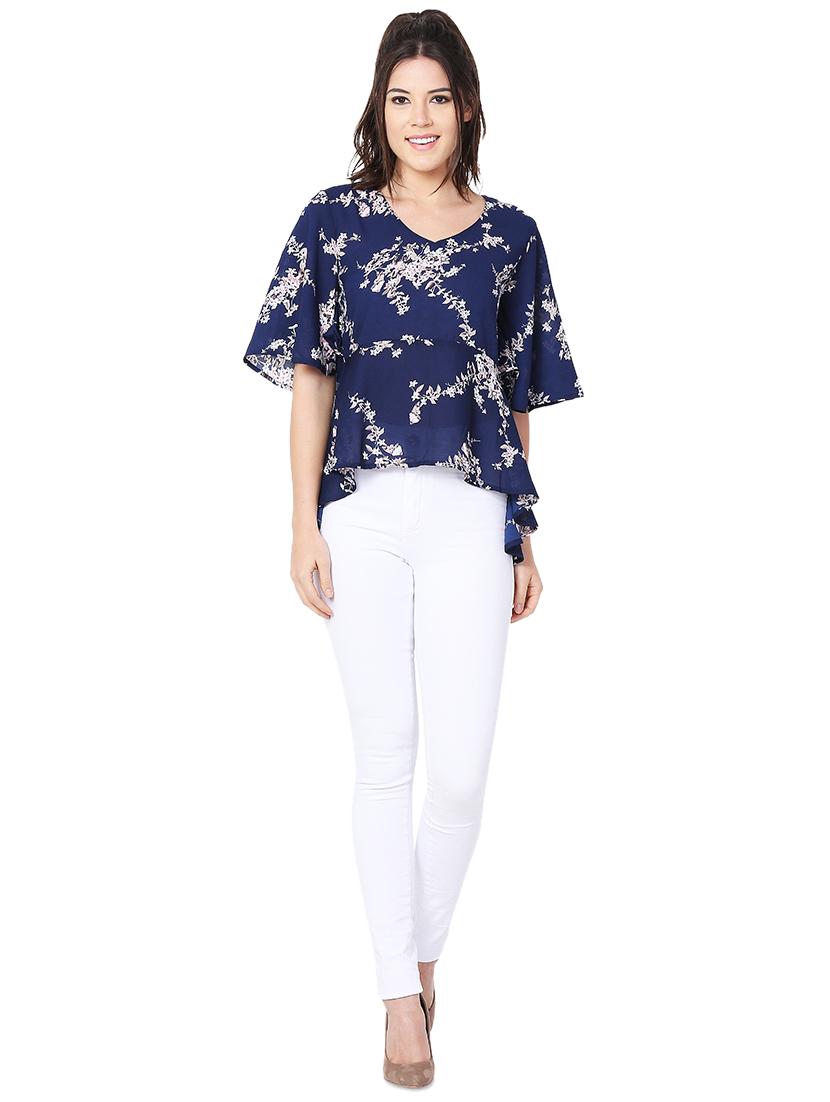 v-neck floral asymmetric top - 15957929 - Zoom Image - 4
