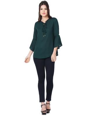 frill trim tie up neck top - 15957931 - Standard Image - 4