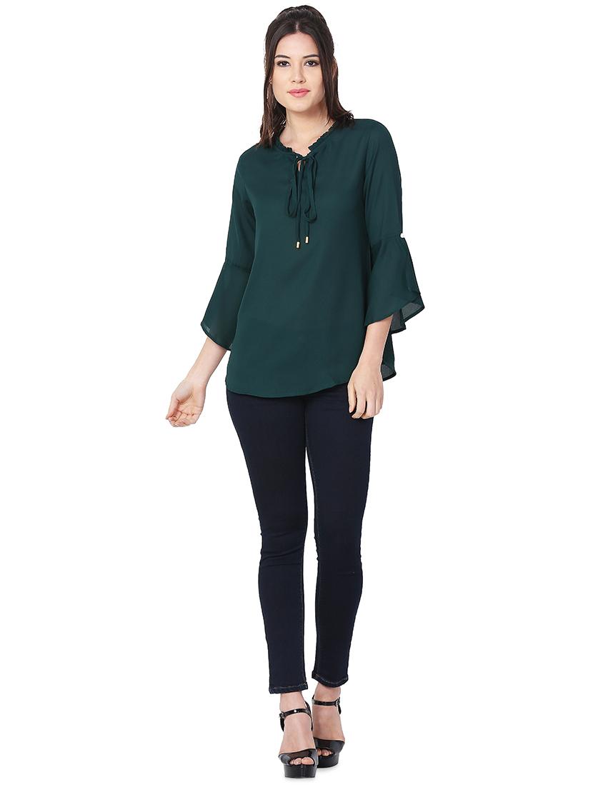 frill trim tie up neck top - 15957931 - Zoom Image - 4