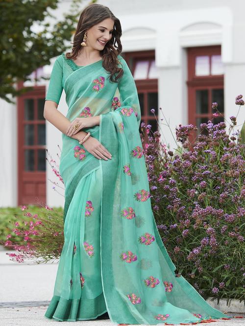 floral embroidered saree with blouse - 15963449 - Standard Image - 1