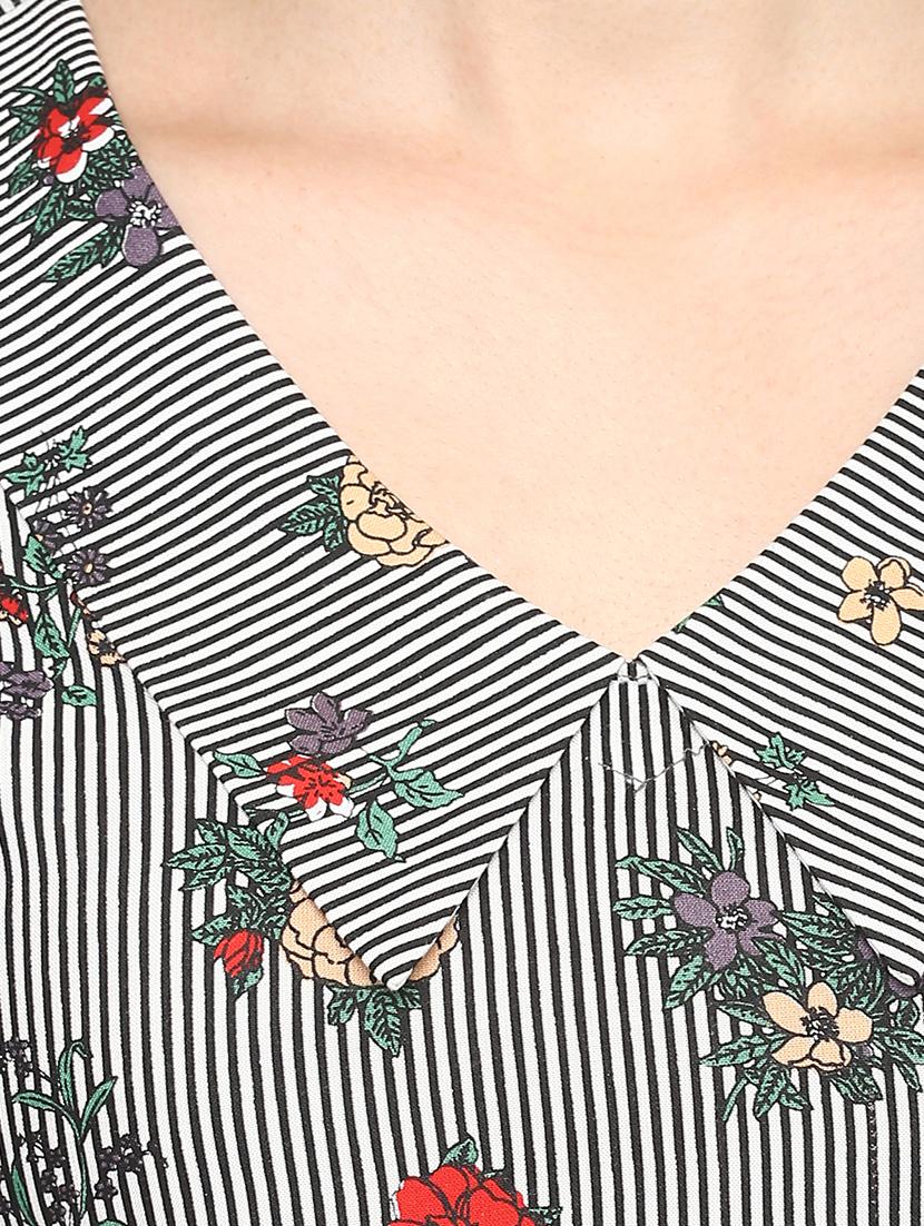 Stripes & floral high-low kurta with pant set - 15965382 - Zoom Image - 4