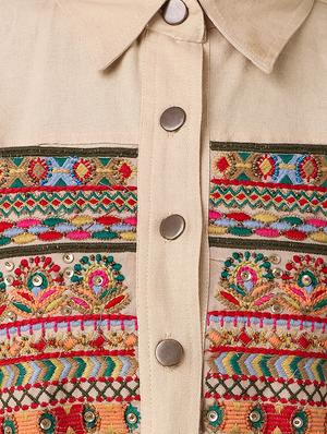 tasseled lace embroidered denim jacket - 15968316 - Standard Image - 4