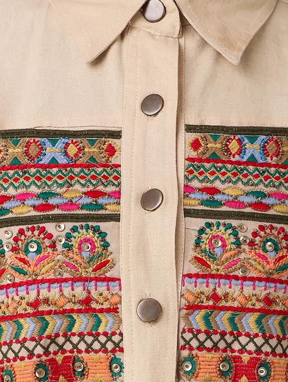 tasseled lace embroidered denim jacket - 15968316 - Zoom Image - 4