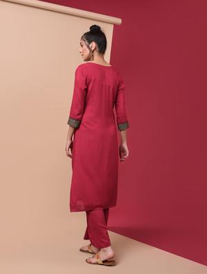 straight solid kurta palazzo set - 15969970 - Standard Image - 4