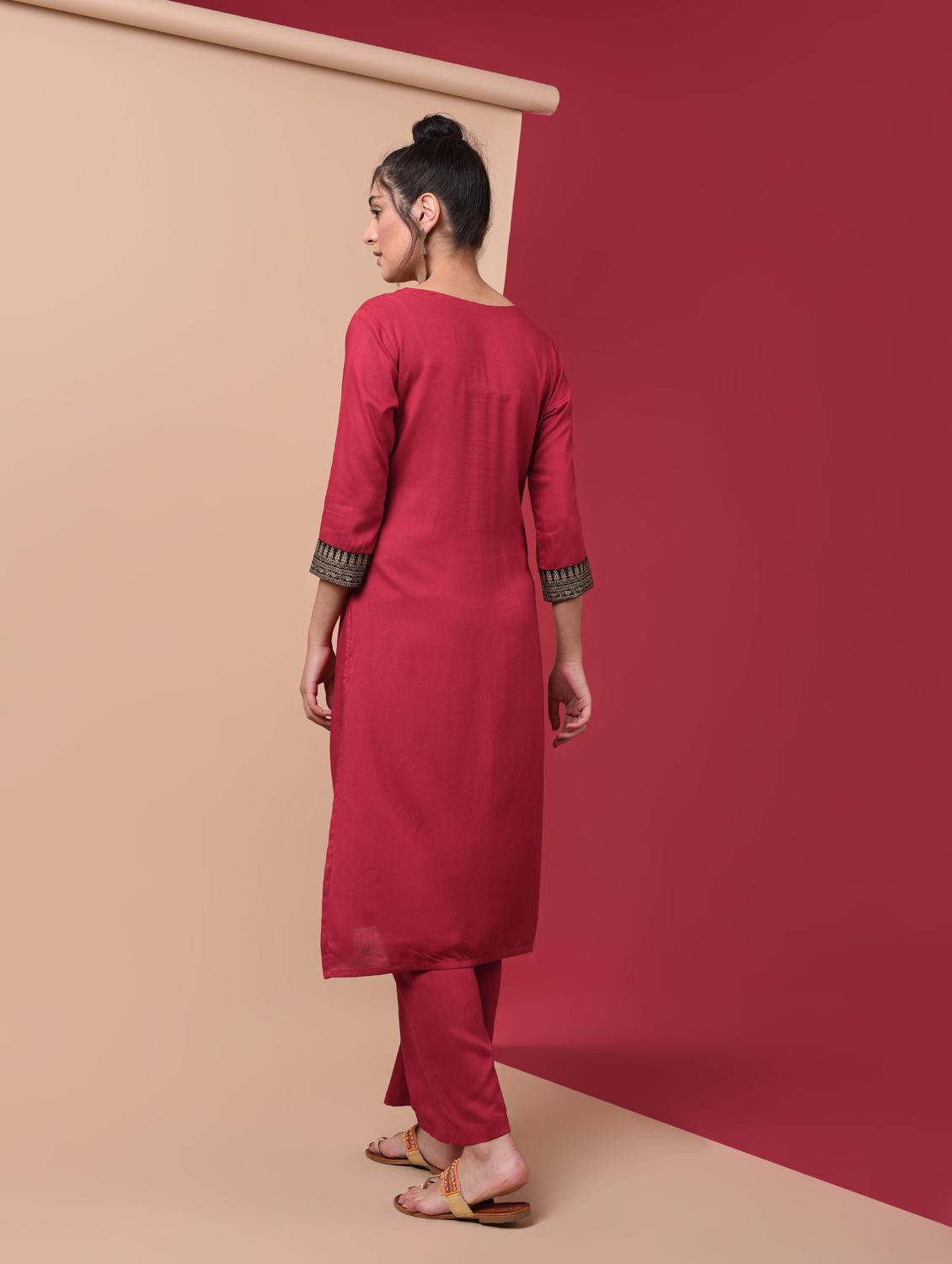 straight solid kurta palazzo set - 15969970 - Zoom Image - 4