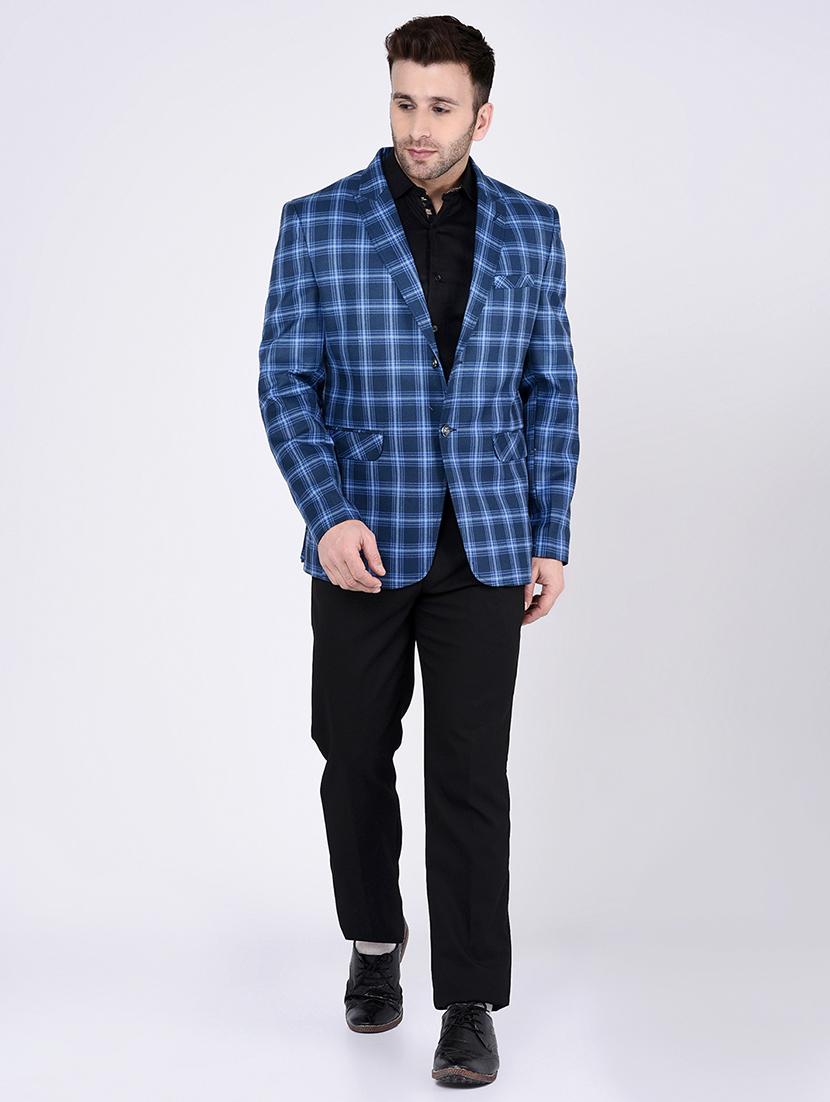 blue checkered single breasted blazer - 15973617 - Zoom Image - 4