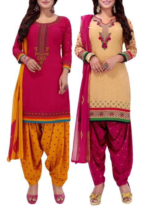 Printed unstitched combo suit - 15975522 - Standard Image - 1