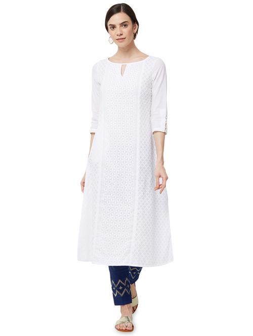 Solid a-line key hole kurta - 15978194 - Very Small Image - 1