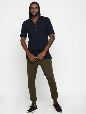 navy blue solid hooded t-shirt - 15982911 - Standard Image - 4