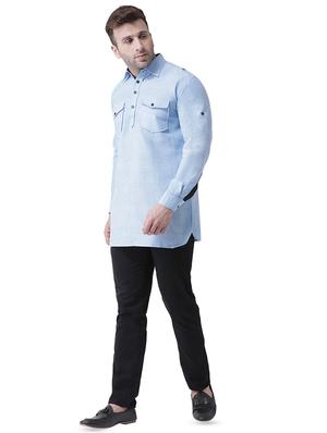 blue cotton pathani kurta - 15983876 - Standard Image - 4