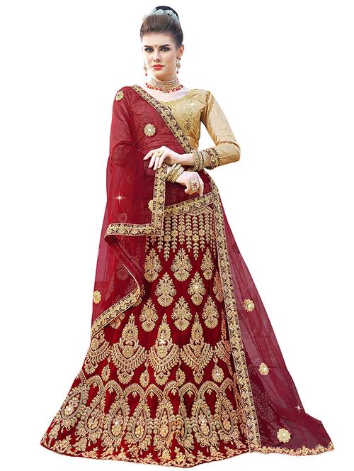 Gold embroidered a-line lehenga - 15983952 - Very Small Image - 1