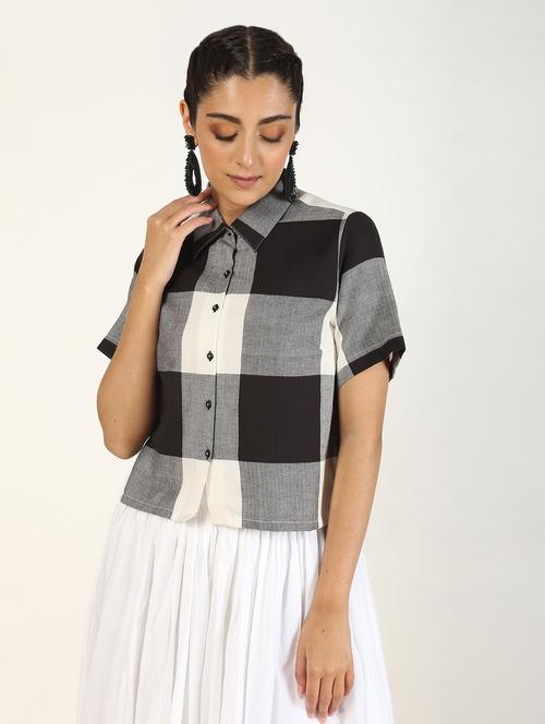 checkered crop shirt - 15988054 - Standard Image - 1