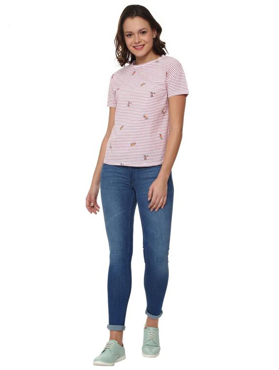 dropped shoulder striped embroidered tee - 15988158 - Zoom Image - 4