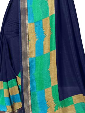 contrast border blue printed saree with blouse - 15988567 - Standard Image - 4