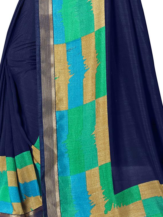 contrast border blue printed saree with blouse - 15988567 - Zoom Image - 4