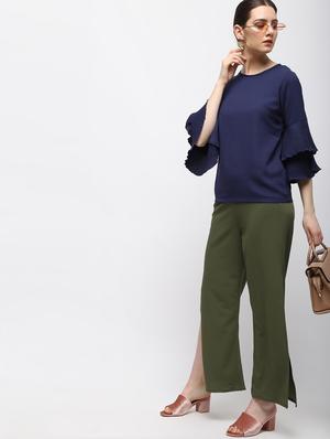 keyhole back pleated bell sleeved top - 15989968 - Standard Image - 4