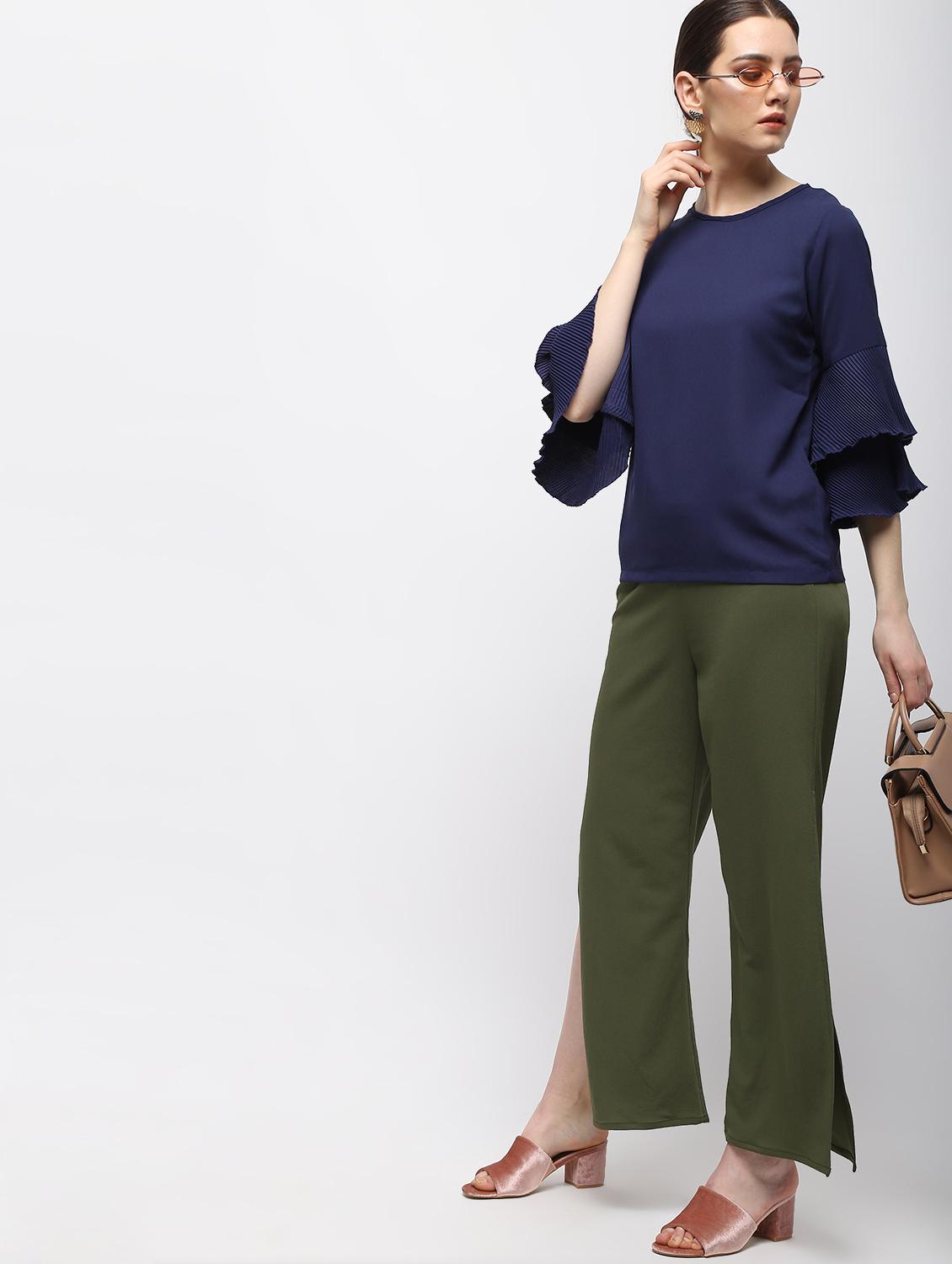 keyhole back pleated bell sleeved top - 15989968 - Zoom Image - 4