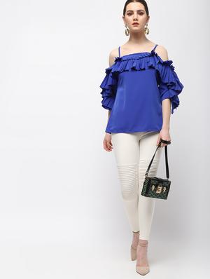 cold shoulder pleated ruffle top - 15989970 - Standard Image - 4