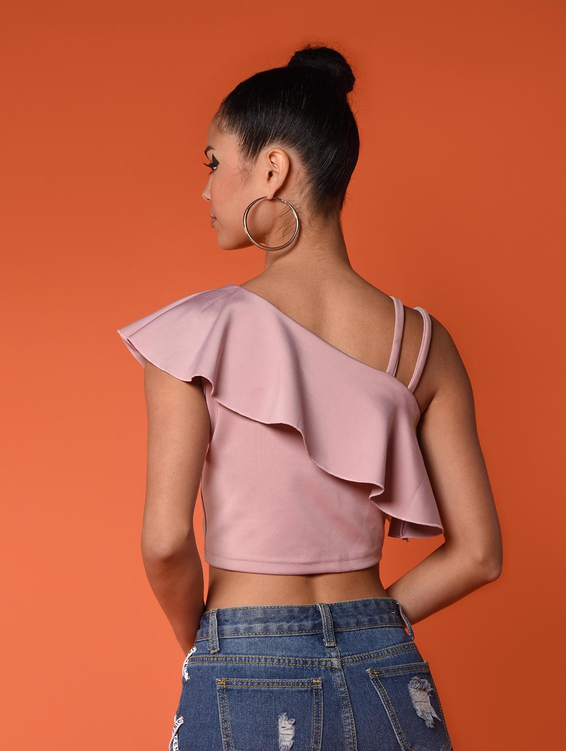 ruffled single shoulder crop top - 15996466 - Zoom Image - 4