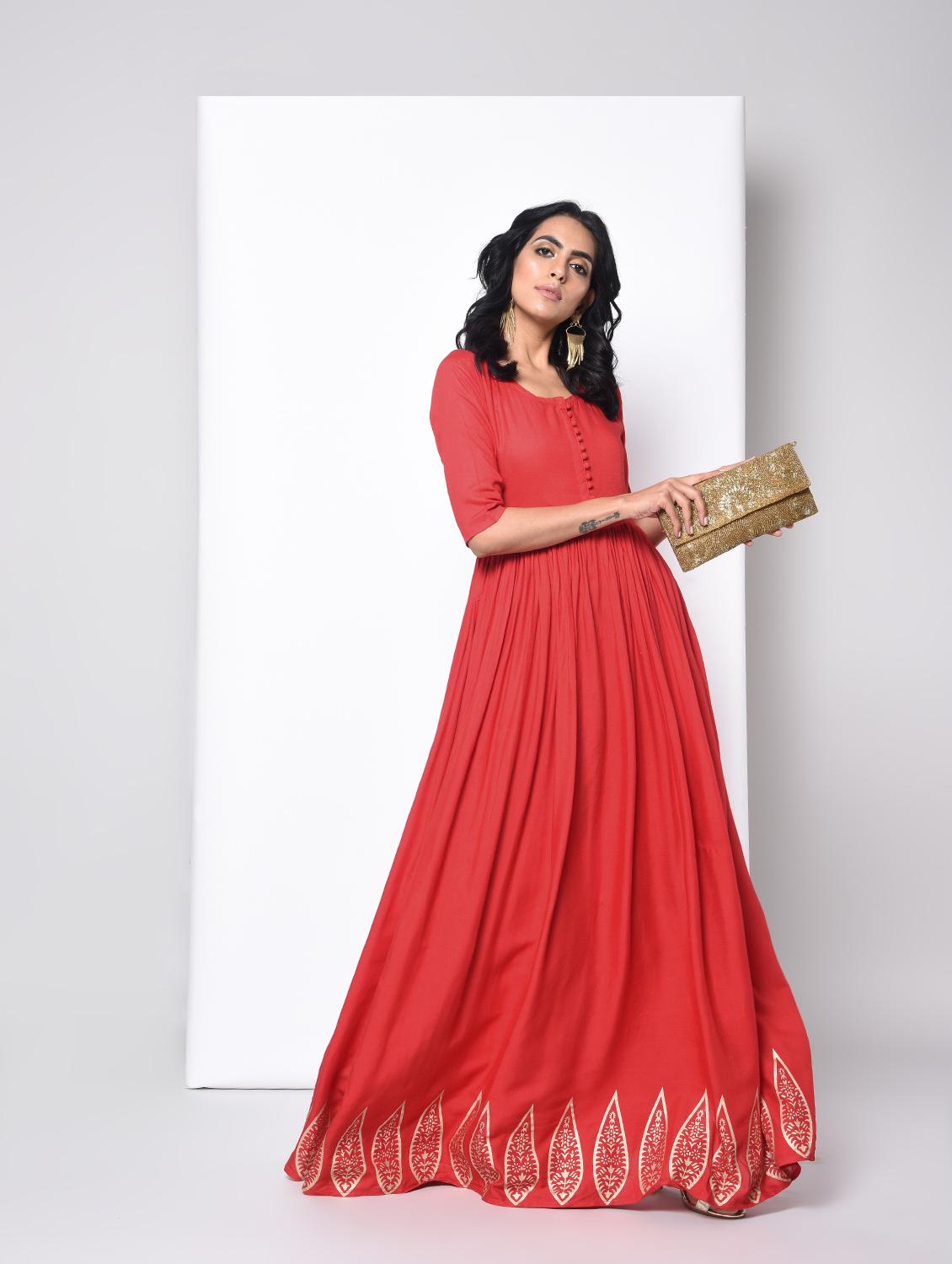 Flared solid ethnic dress - 15996695 - Zoom Image - 4