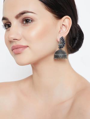 blue oxidized jhumkis earring - 15997274 - Standard Image - 4