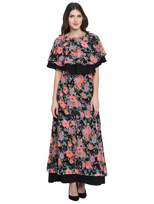 ruffled overlay floral maxi dress - 15997935 - Standard Image - 1