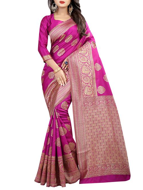 floral zari motif pink banarasi saree with blouse - 15997965 - Standard Image - 1