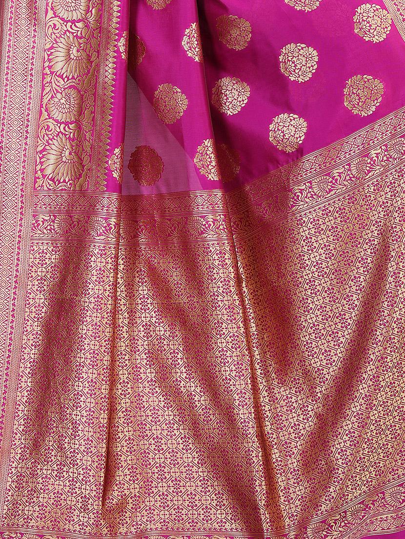floral zari motif pink banarasi saree with blouse - 15997965 - Zoom Image - 4