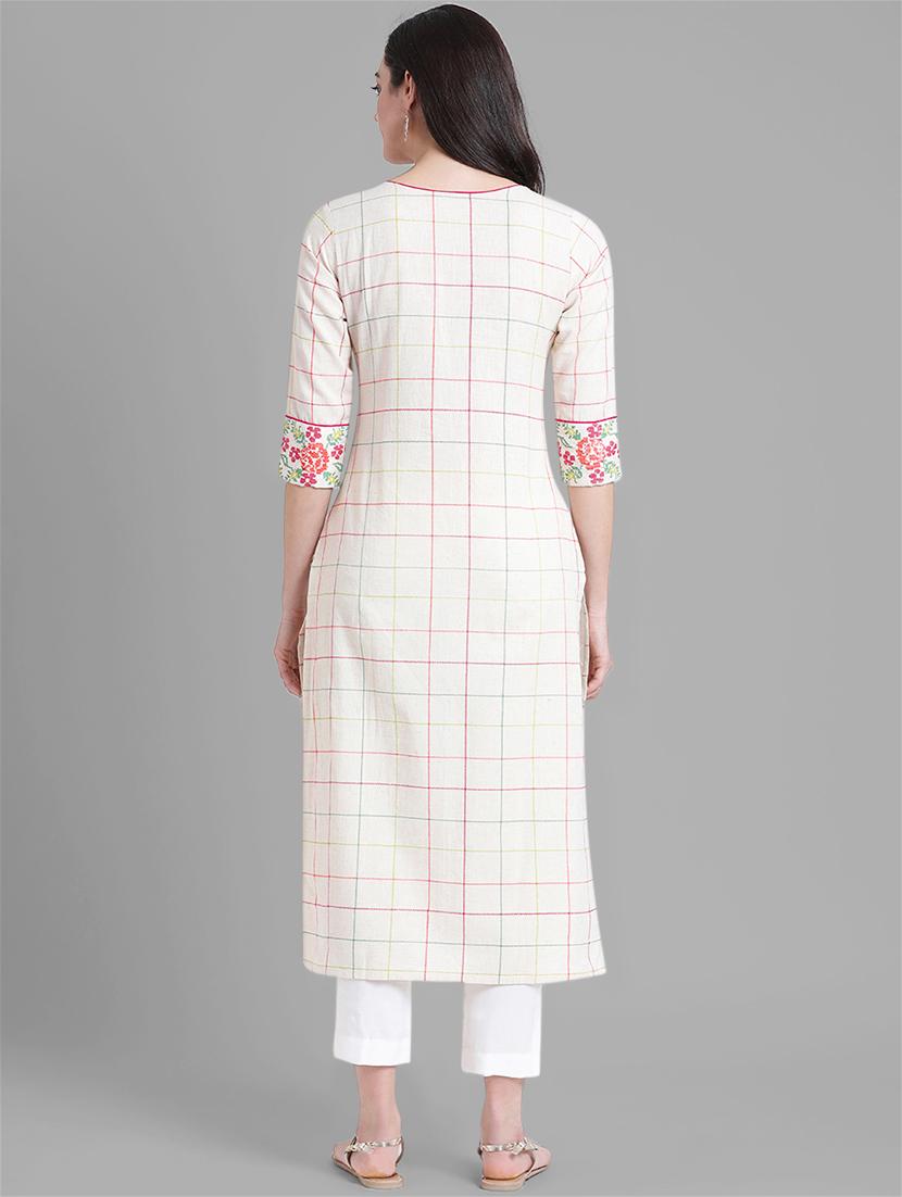 checkered straight kurta - 15998023 - Zoom Image - 4