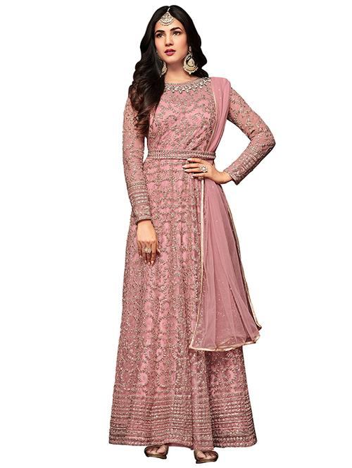 Embroidered layered semi-stitched suit - 15998551 - Standard Image - 1