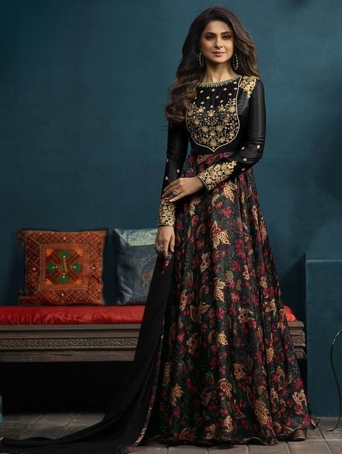 floral embroidered semi-stitched suit - 15998881 - Standard Image - 1