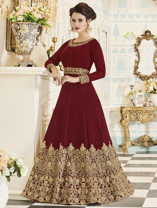 Embroidered semi-stitched anarkali suit - 15998902 - Very Small Image - 1