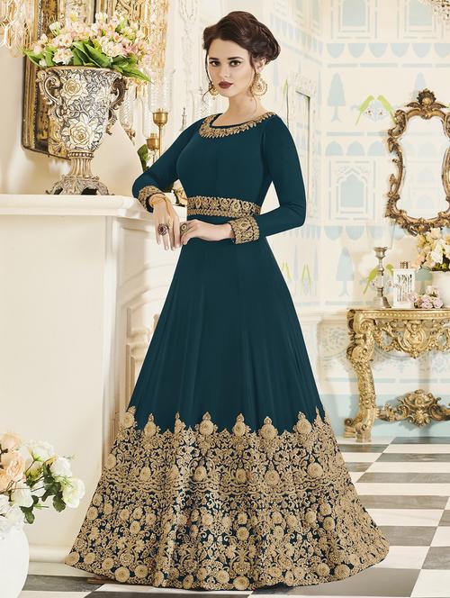 Embroidered semi-stitched anarkali suit - 15998903 - Standard Image - 1