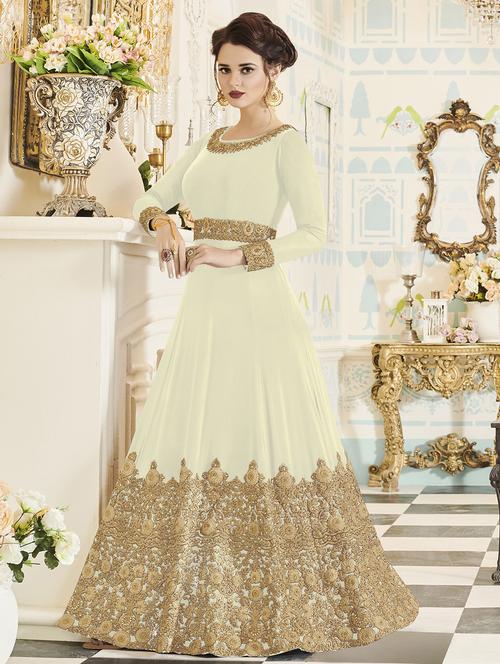 Embroidered semi-stitched anarkali suit - 15998904 - Standard Image - 1