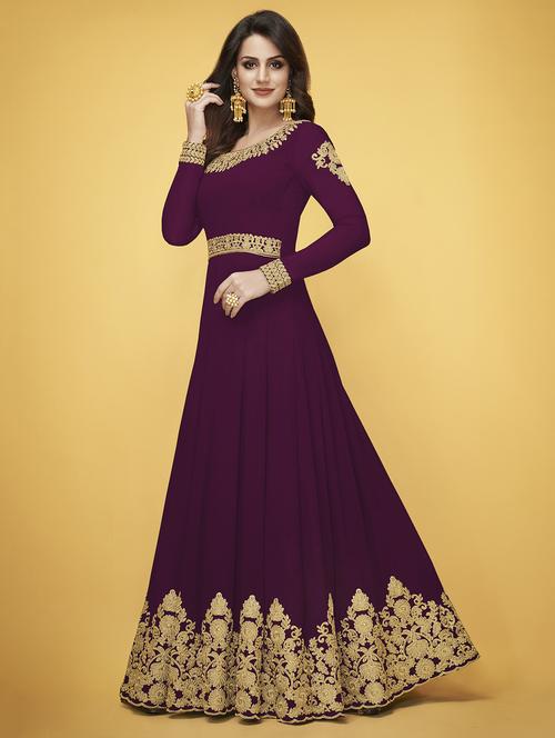 Embroidered semi-stitched anarkali suit - 15998916 - Very Small Image - 1