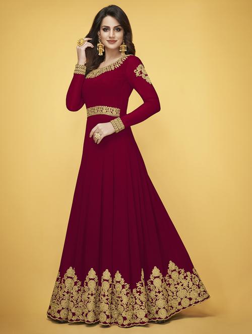 Embroidered semi-stitched anarkali suit - 15998918 - Standard Image - 1