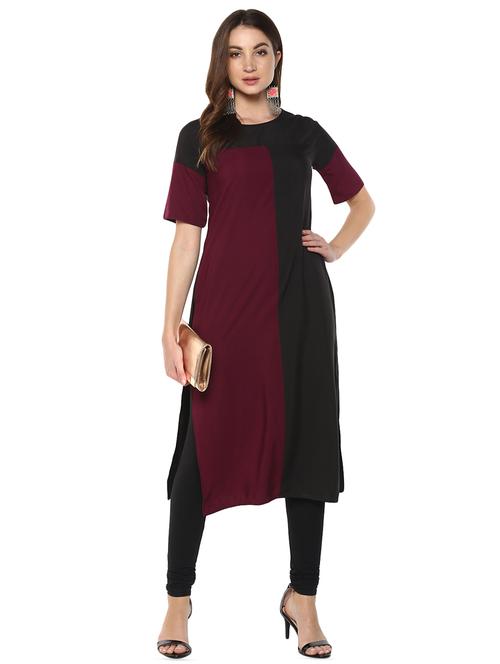 color block straight kurta - 16001696 - Standard Image - 1