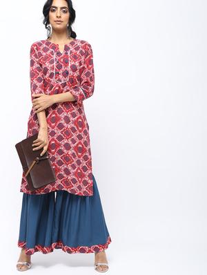 ethnic motifs printed straight kurta - 16002385 - Standard Image - 4